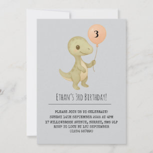 Niedlich Baby Dinosaurier mit Balloon Geburtstag Einladung