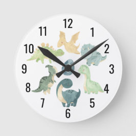 Niedlich Baby Dinosaurier Watercolor Runde Wanduhr