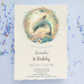 Niedlich Baby Dolphin Geburtstagsparty Einladung
