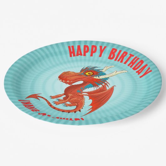 Niedlich Baby Dragon Birthday Plate Pappteller (Schrägansicht)
