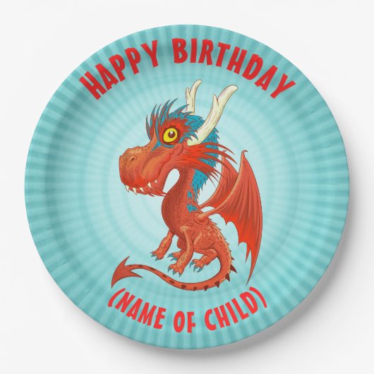 Niedlich Baby Dragon Birthday Plate Pappteller (Vorderseite)
