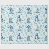Niedlich Baby Dragon Blue Watercolor Geschenkpapier (Flach)