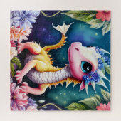 Niedlich Baby Dragon Floral Portrait Puzzle (Horizontal)