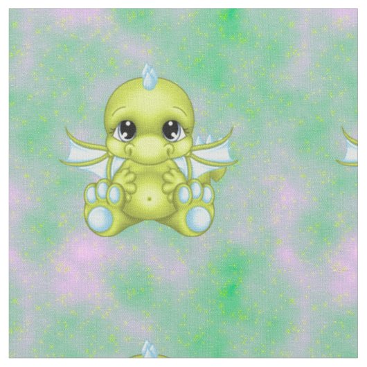 Niedlich Baby Dragon Green & Blue Stoff (Nahaufnahme)