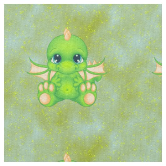 Niedlich Baby Dragon Green & Orange Stoff (Nahaufnahme)