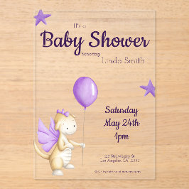 Niedlich Baby Dragon Lila Girl Babydusche Acryleinladungen