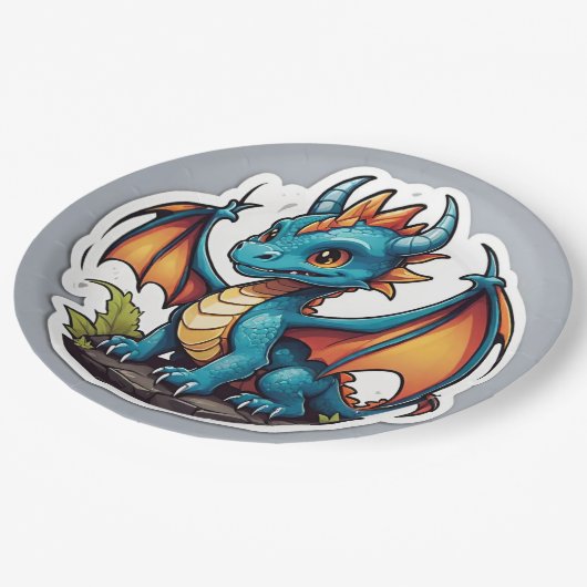 Niedlich Baby Dragon Pappteller (Schrägansicht)