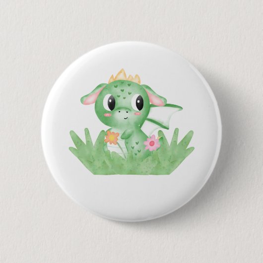 Niedlich Baby Dragon Watercolor Button (Vorderseite)
