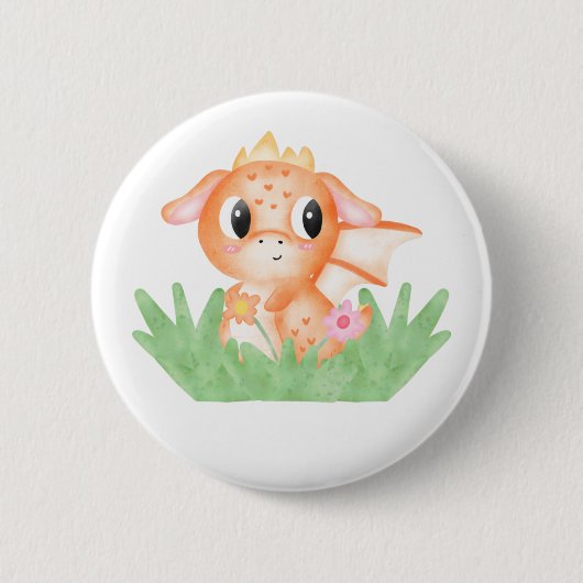 Niedlich Baby Dragon Watercolor Button (Vorderseite)