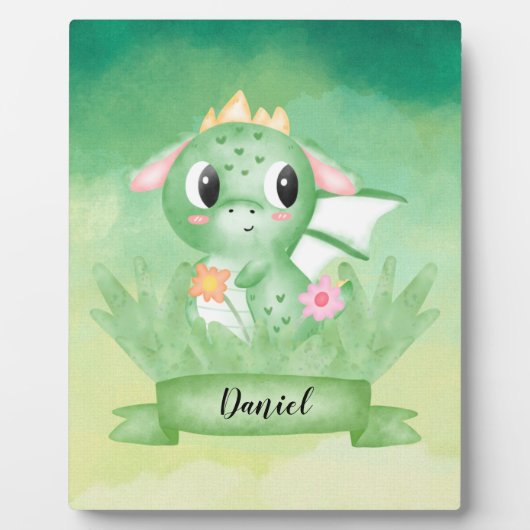 Niedlich Baby Dragon Watercolor Plaque Fotoplatte (Vorderseite)
