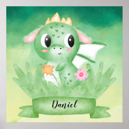 Niedlich Baby Dragon Watercolor Poster