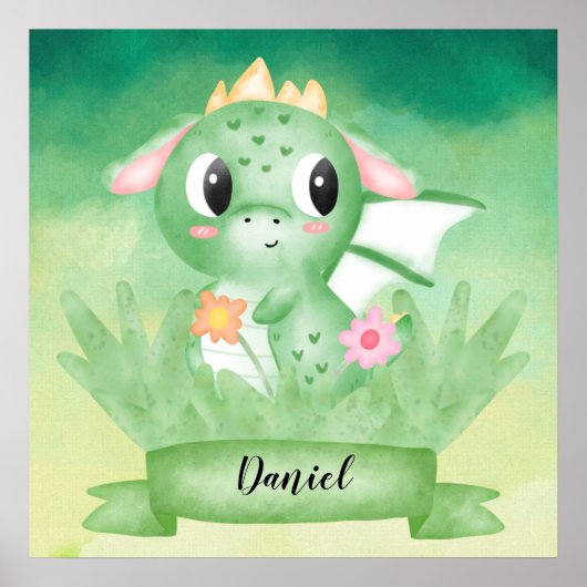 Niedlich Baby Dragon Watercolor Poster (Vorne)