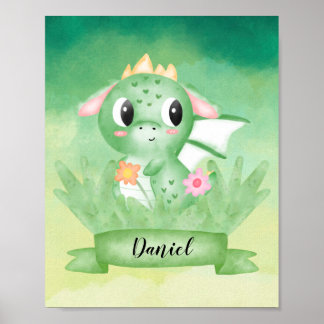 Niedlich Baby Dragon Watercolor Poster