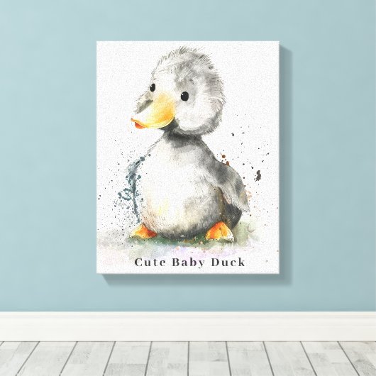Niedlich Baby Duck Watercolor Leinwanddruck (Insitu (Holzboden))