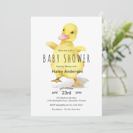 Niedlich Baby Duckling Baby Dusche Einladung (Stehend Vorderseite)