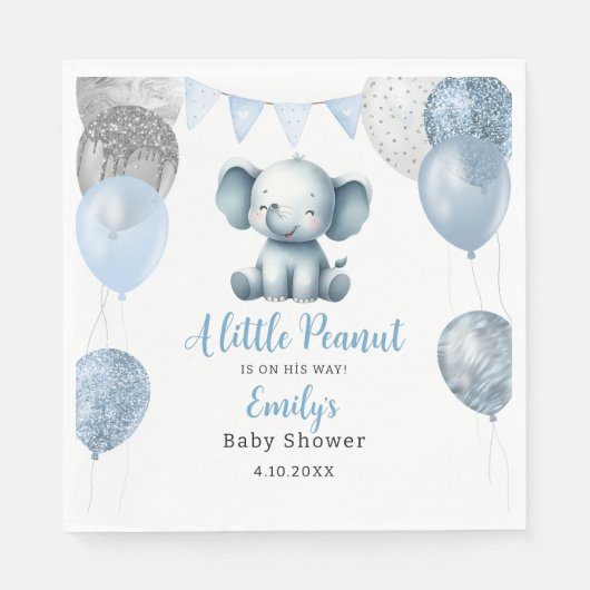 Niedlich Baby Dusche blau Elephant Boy Balloons Serviette (Vorderseite)