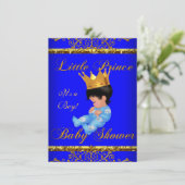 Niedlich Baby Dusche Blue Gold Boy Prince Crown 3 Einladung (Stehend Vorderseite)