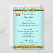 Niedlich Baby Dusche Blue Gold Boy Prince Crown 4 Einladung (Rückseite)