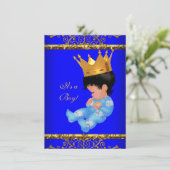 Niedlich Baby Dusche Blue Gold Boy Prince Crown 4 Einladung (Stehend Vorderseite)