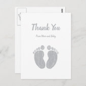 Niedlich Baby Dusche Danke Lässige graue Fußspuren Postkarte (Vorne/Hinten)