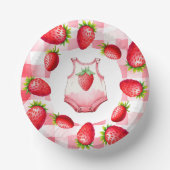 Niedlich Baby Dusche Gingham Strawberry Picnic Ret Pappteller (Vorderseite)