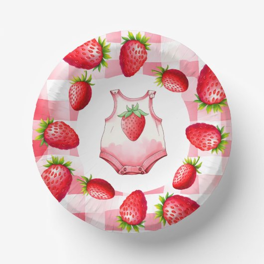 Niedlich Baby Dusche Gingham Strawberry Picnic Ret Pappteller (Vorderseite)