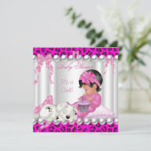 Niedlich Baby Dusche Girl Pink Leopard cupcake Einladung (Stehend Vorderseite)