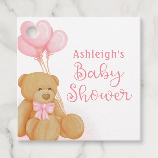 Niedlich Baby Dusche Teddy Bear Pink Herzblasen Geschenkanhänger (Vorderseite)