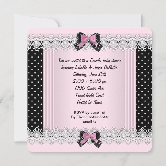 Niedlich Baby Duwer Girl Pink Polka Dots High Heel Einladung (Rückseite)