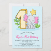 Niedlich Baby Elephant 1. Geburtstag Party Einladu Einladung (Vorderseite)