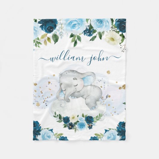 Niedlich Baby Elephant Baby Navy & Cream  Fleecedecke (Vorderseite)