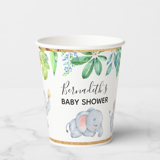 Niedlich Baby Elephant Babydusche Papiertasse Pappbecher (Rückseite)