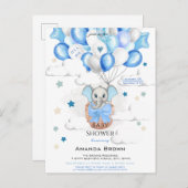 Niedlich Baby Elephant Balloons Basket Boy Baby Du Einladungspostkarte (Vorne/Hinten)