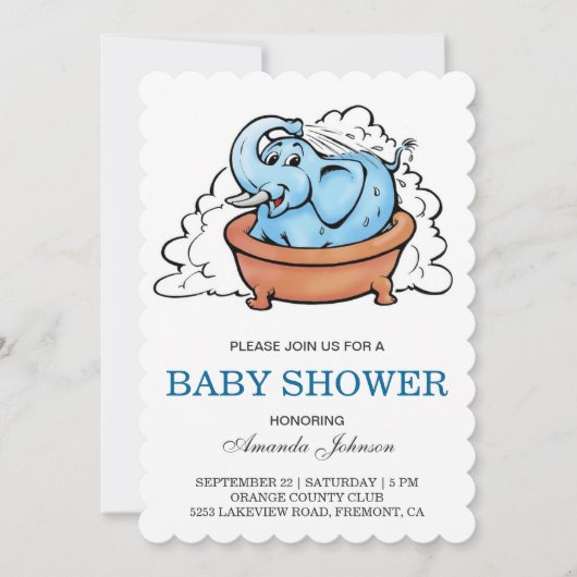 Niedlich Baby Elephant Bath Tub Babydusche Einladu Einladung (Vorderseite)