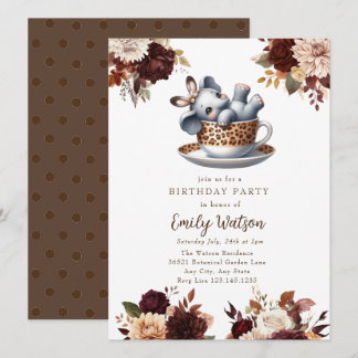 Niedlich Baby Elephant | Birthday Tee Party Einladung