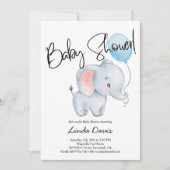 Niedlich Baby Elephant Blue Balloon Baby Dusche Einladung (Vorderseite)