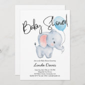 Niedlich Baby Elephant Blue Balloon Baby Dusche Einladung (Vorne/Hinten)