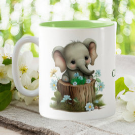 Niedlich Baby Elephant Blue Blumen Personalisiert Zweifarbige Tasse