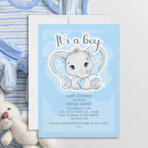 Niedlich Baby Elephant Blue Little Boy Baby Dusche Einladung
