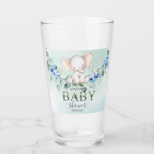 Niedlich Baby Elephant Blue Rose Glas (Vorderseite)