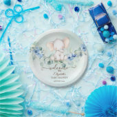 Niedlich Baby Elephant Blue Rose Pappteller (Party)