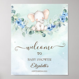 Niedlich Baby Elephant Blue Rose Poster