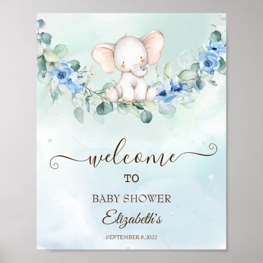 Niedlich Baby Elephant Blue Rose Poster (Vorne)