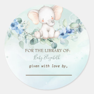 Niedlich Baby Elephant Blue Rose Runder Aufkleber