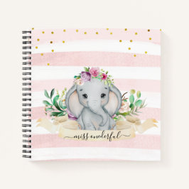 Niedlich Baby Elephant Blume Child Daily Journal Notizblock