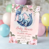 Niedlich Baby Elephant Blumenrosa Dots Babydusche Einladung