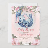 Niedlich Baby Elephant Blumenrosa Dots Babydusche Einladung (Vorderseite)