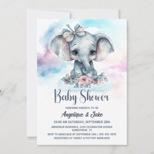 Niedlich Baby Elephant Boy Baby Dusche Einladung (Vorderseite)