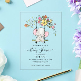 Niedlich Baby Elephant Boy Floral Swing Baby Dusch Acryleinladungen