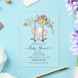 Niedlich Baby Elephant Boy Floral Swing Baby Dusch Acryleinladungen